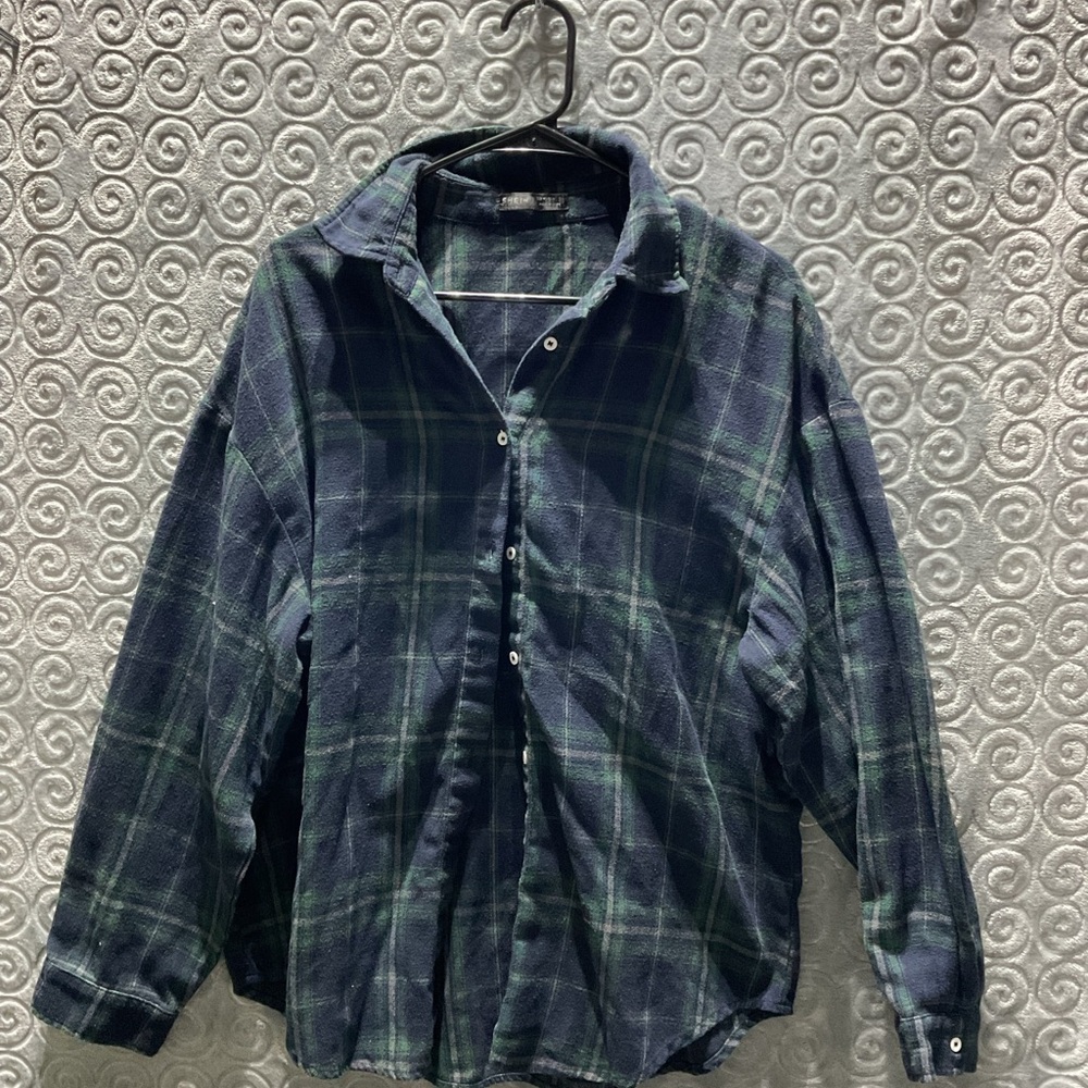 SHEIN Green and Black Plaid Shirt